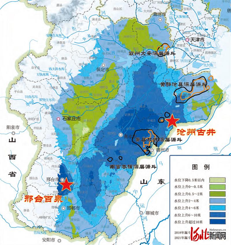 河北省平原区深层地下水变幅图（2020—2021年）。