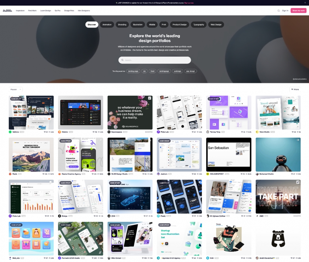 Dribbble页面 图片来源:受访设计师