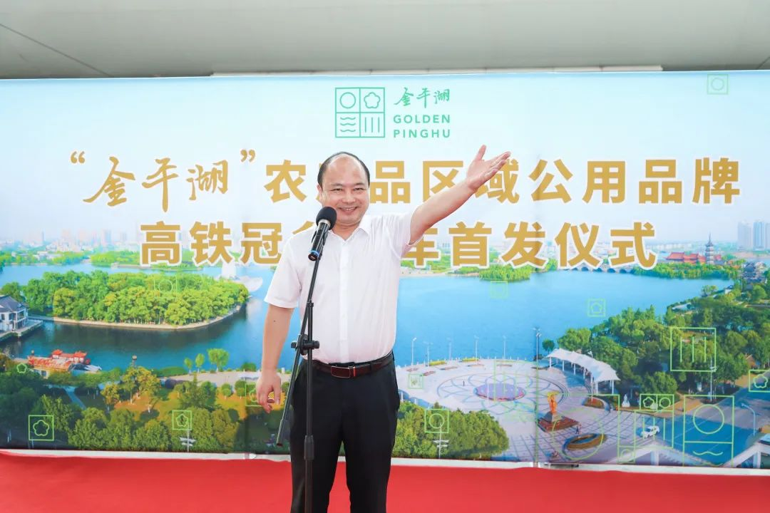 中共平湖市委书记仲旭东宣布"金平湖"高铁冠名列车正式发车