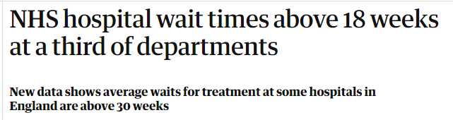 【世界说】床位不足、人员短缺、手术被取消……近40%英国公立医院科室治疗等待时间超18周