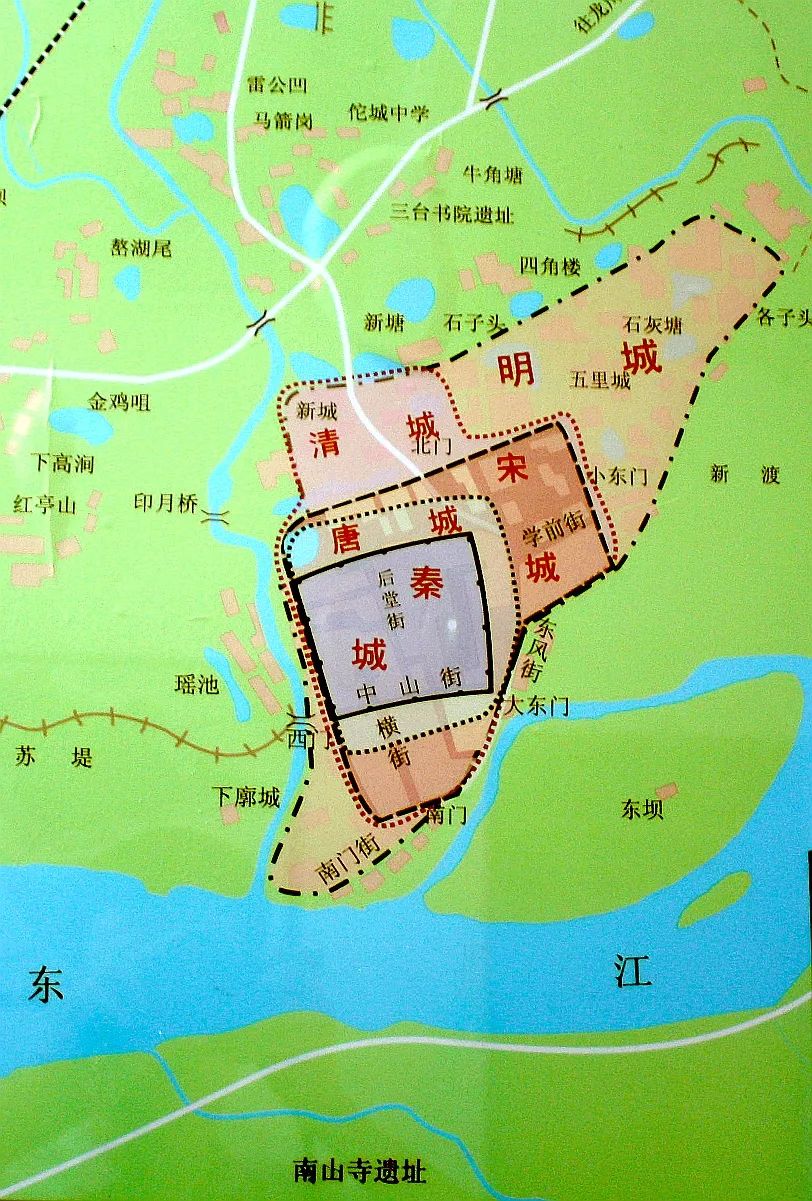 龙川县制作的佗城古城变迁图