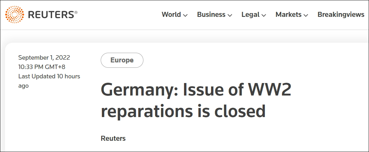 德国拒绝波兰巨额二战索赔：赔款问题早已结束