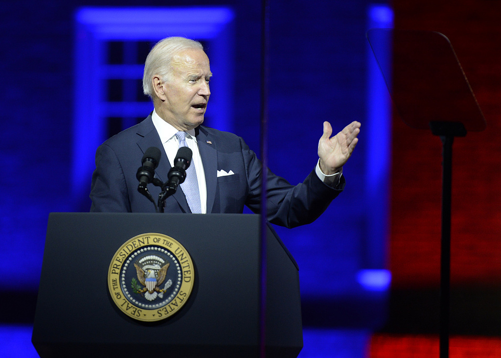 9月1日,美国宾夕法尼亚州费城独立国家历史公园,美国总统拜登发表演讲