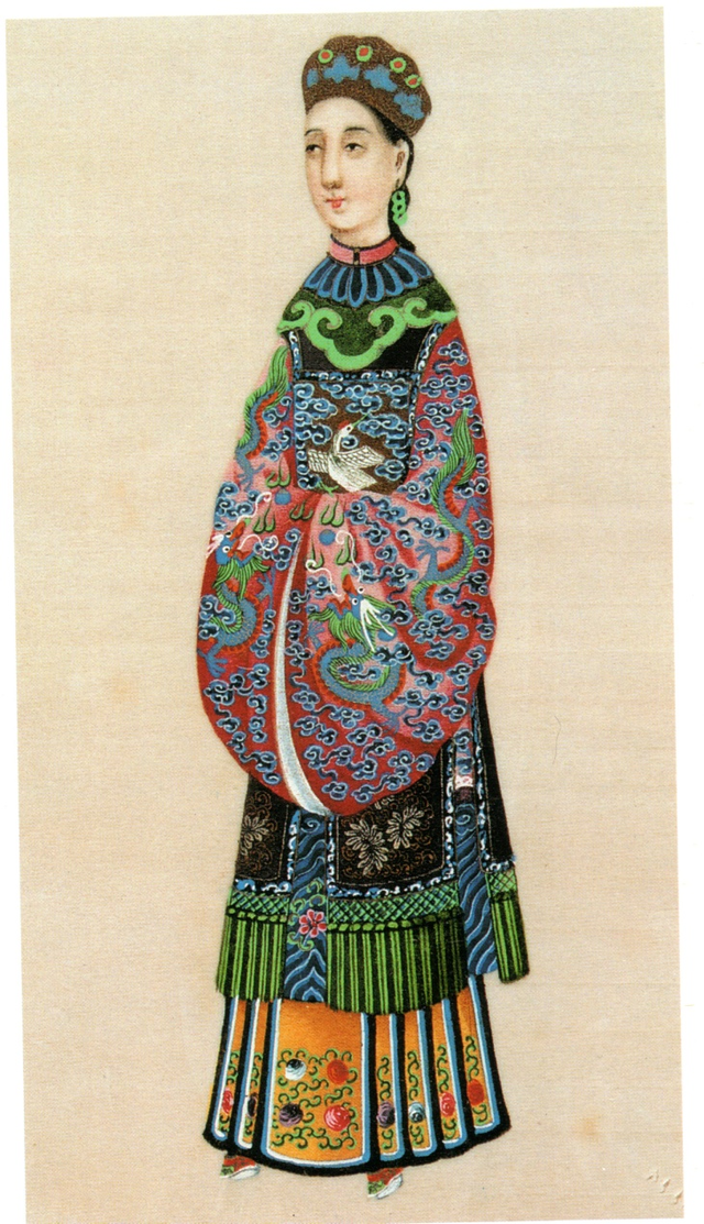 约十九世纪的广州外销通草画上的清朝汉族命妇和平民妇女形象（图片来源：广州博物馆）