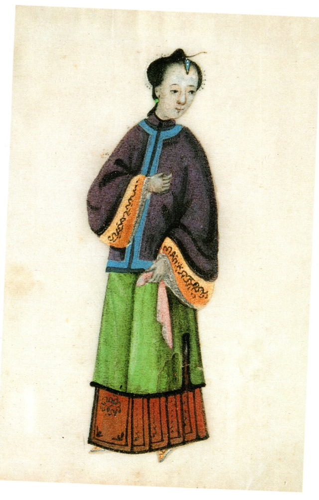 约十九世纪的广州外销通草画上的清朝汉族命妇和平民妇女形象（图片来源：广州博物馆）