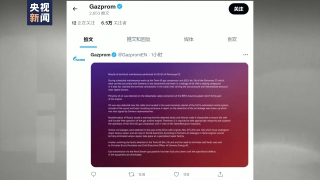 俄总统新闻秘书：“北溪-1”停气是制裁者的错