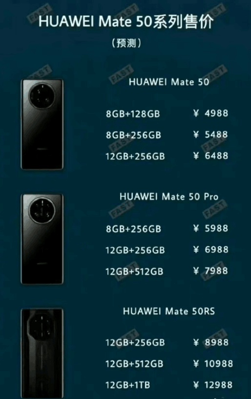 顶配报价12988元 华为mate 50全系售价曝光