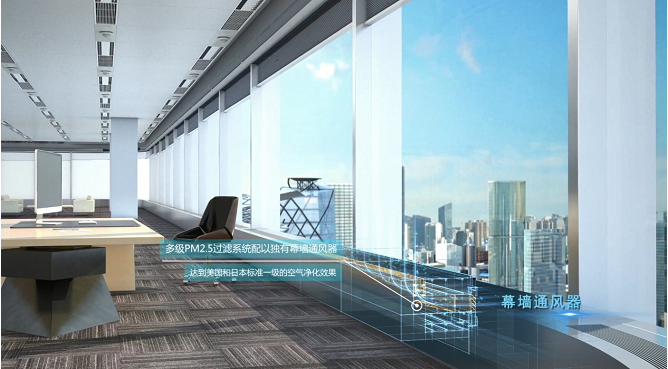 　　图注：楼宇配备独有幕墙通风器
