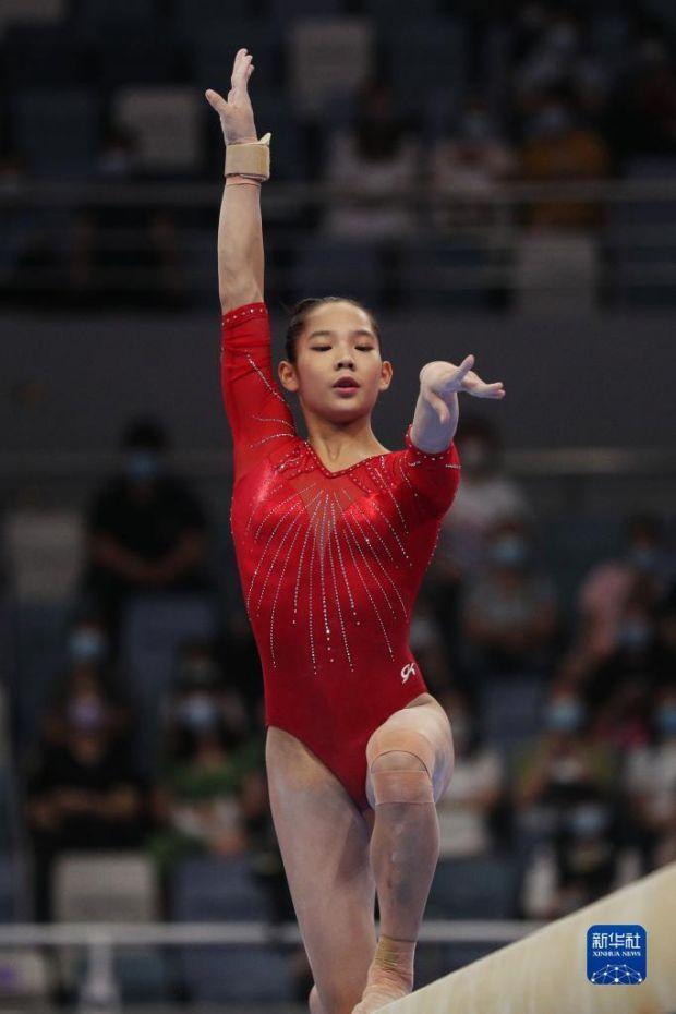 9月7日,唐茜靖在平衡木比赛中.新华社记者 许雅楠 摄