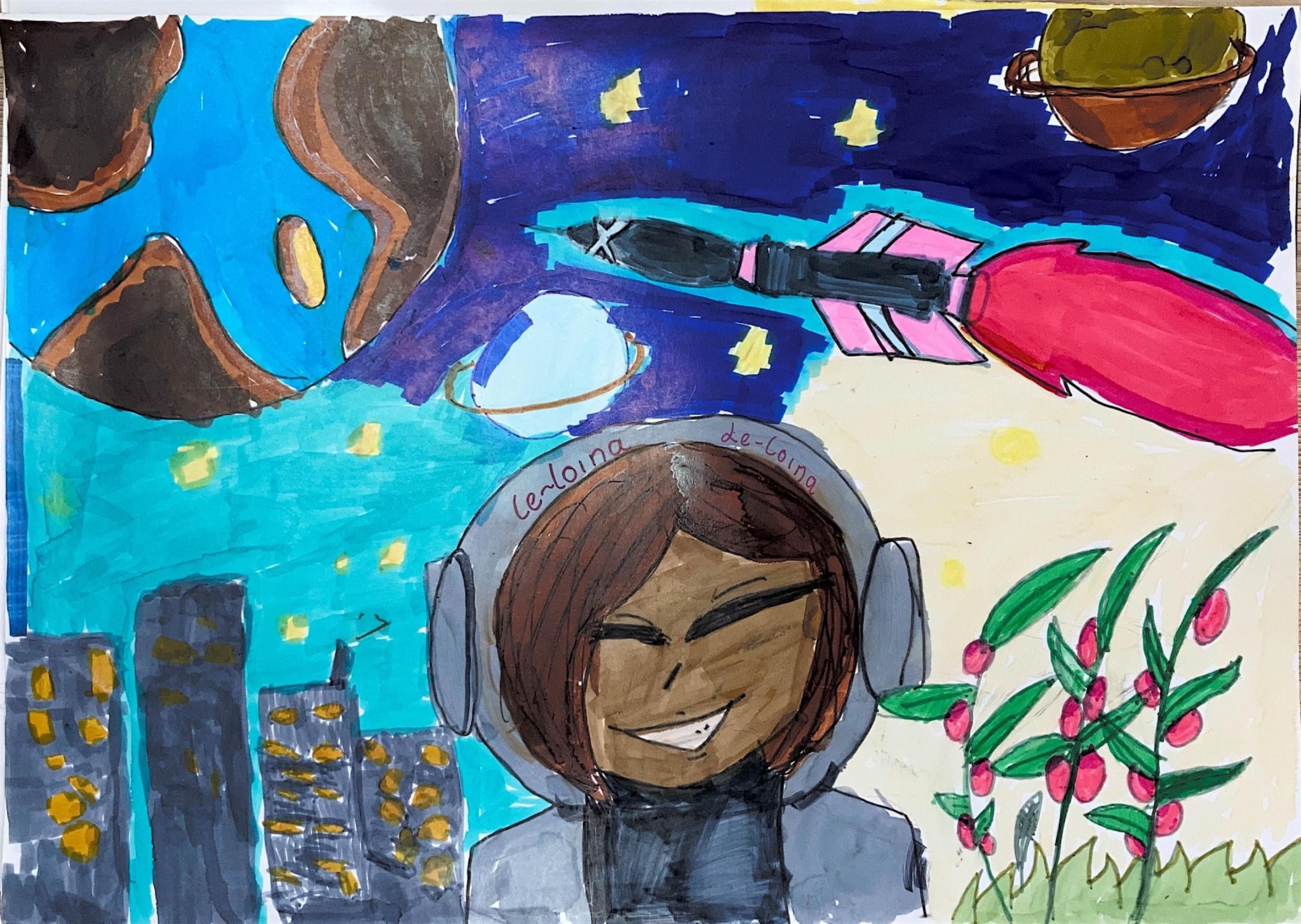 △《太空如此美丽！》 绘画者：肯尼亚  格洛丽亚·纳希帕耶·德·罗伊娜 13岁