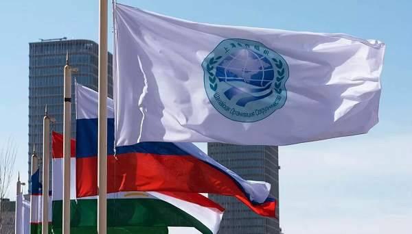 上海合作组织旗帜.图片来源:新华社