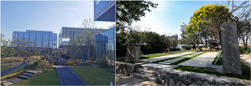 (左)西溪绿境花园洋房式科创园(右)杭州智慧网谷小镇旁的水田畈