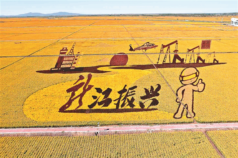 富锦万亩水稻公园稻田画和全景图。