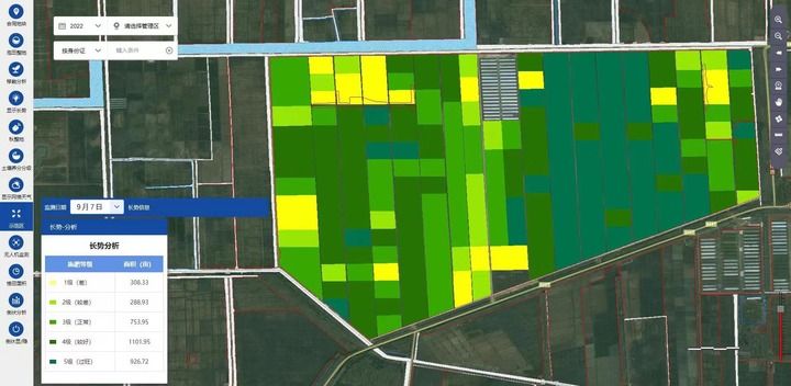 红卫农场有限公司运用多光谱无人机遥感监测技术拍摄稻田后生成的水稻长势分析图。（受访者供图）