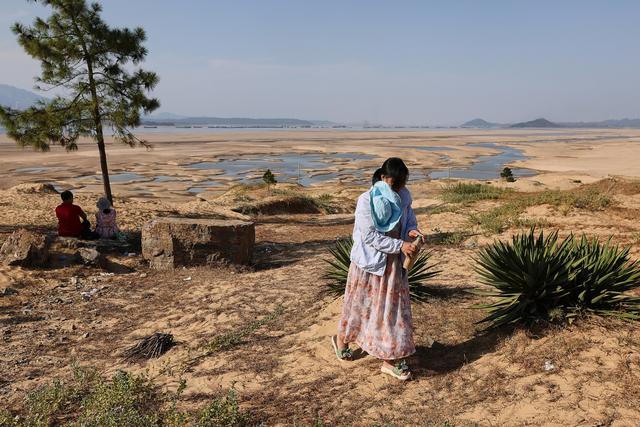 2022年9月6日，九江庐山市，鄱阳湖在千眼桥附近裸露出干涸的湖床。 新京报记者 郭延冰 摄