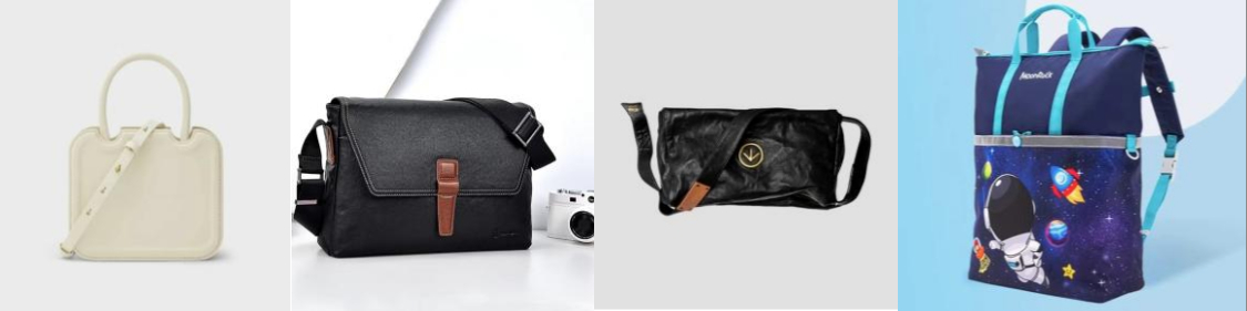 　　CHARLES&KEITH女士饼干包、暇步士男士邮差包、GROTTO无性别主义斜挎包、梦乐飞向月球儿童双肩包