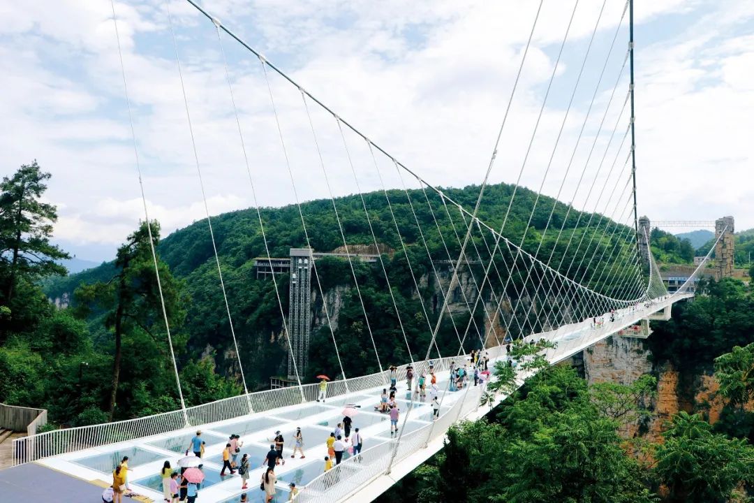 7月21日,湖南张家界大峡谷风景区高空峡谷玻璃桥上的游客。摄影/本刊记者 韩辉