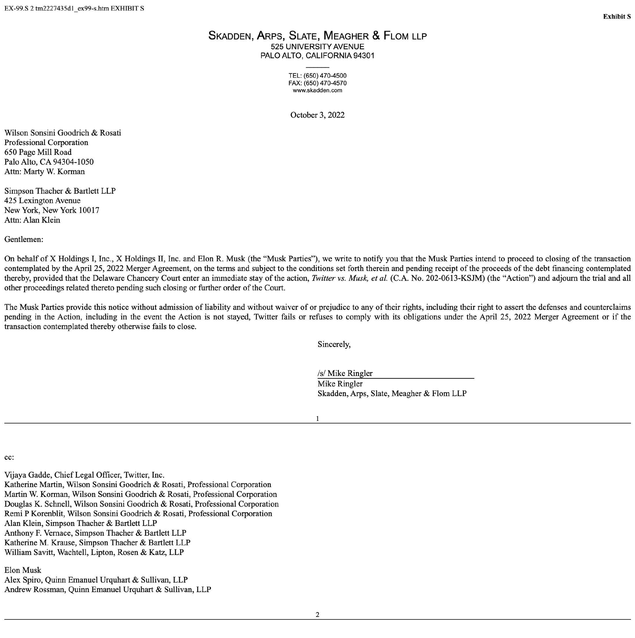马斯克VS推特迈向终章：马斯克提议按原报价推进收购