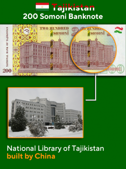 13. 塔吉克斯坦 200索莫尼纸币 塔吉克斯坦国家图书馆 由中国承建
