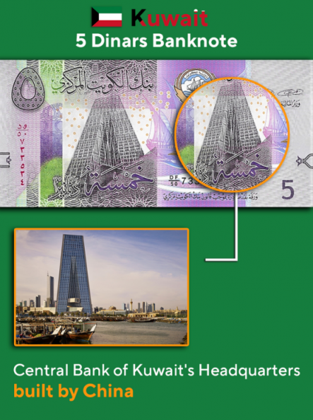 12.科威特 5第纳尔纸币 科威特中央银行总部大楼 由中国承建