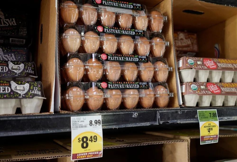 美国旧金山湾区米尔布雷一家超市拍摄的鸡蛋。新华社发（李建国摄）