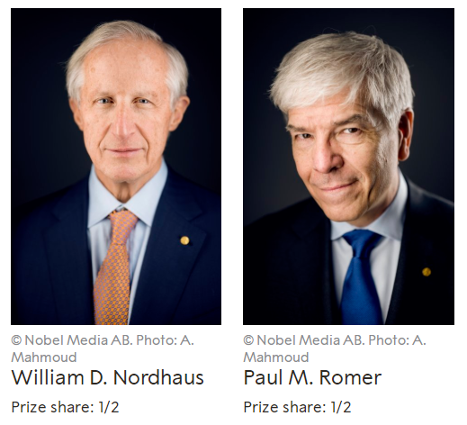 2018年诺贝尔经济学的两位获得者（图源：诺奖官网）