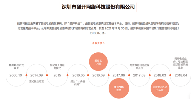 酷开科技发展介绍。公司官网/截图