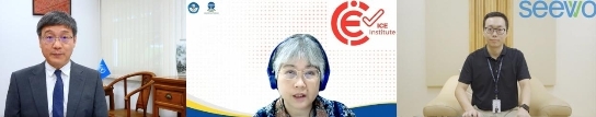 　　国际专家同行评审环节中,希沃高职教产品总监张悦带来致辞