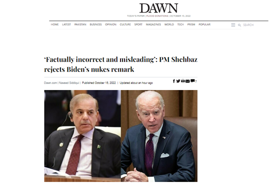 巴基斯坦总理驳斥拜登涉巴核武负面言论：事实上不正确且具有误导性