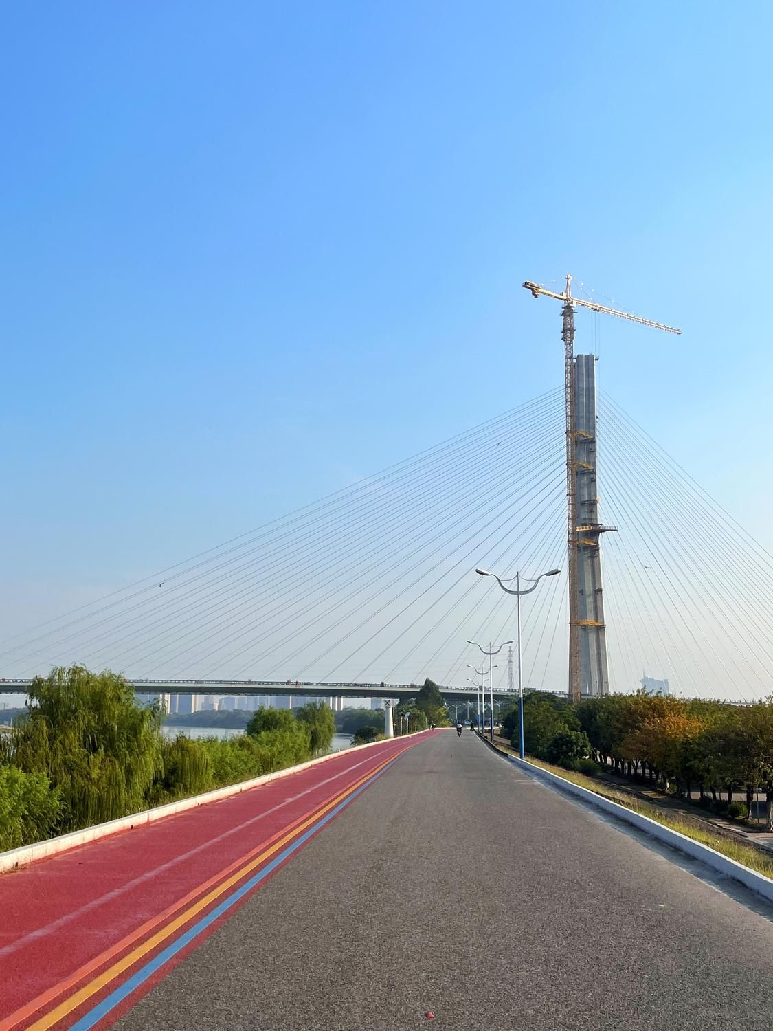 走在凤翔湾碧道上,正在施工的凤翔大桥气势恢宏.