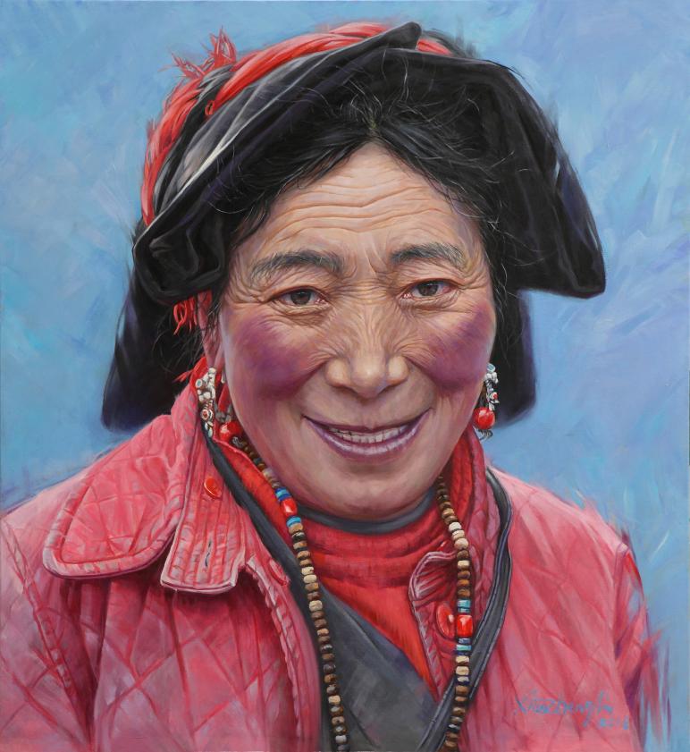　　李小争油画《微笑》(163×150cm)