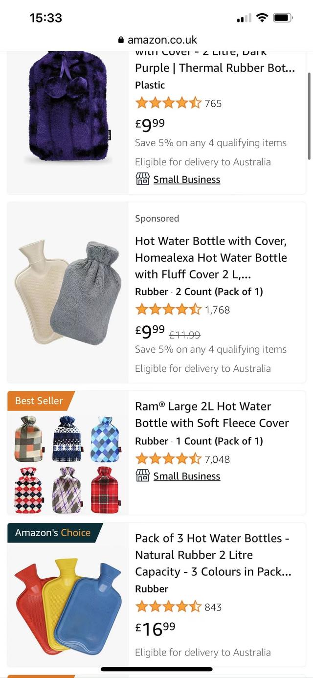 網上的熱水袋銷售信息。截圖