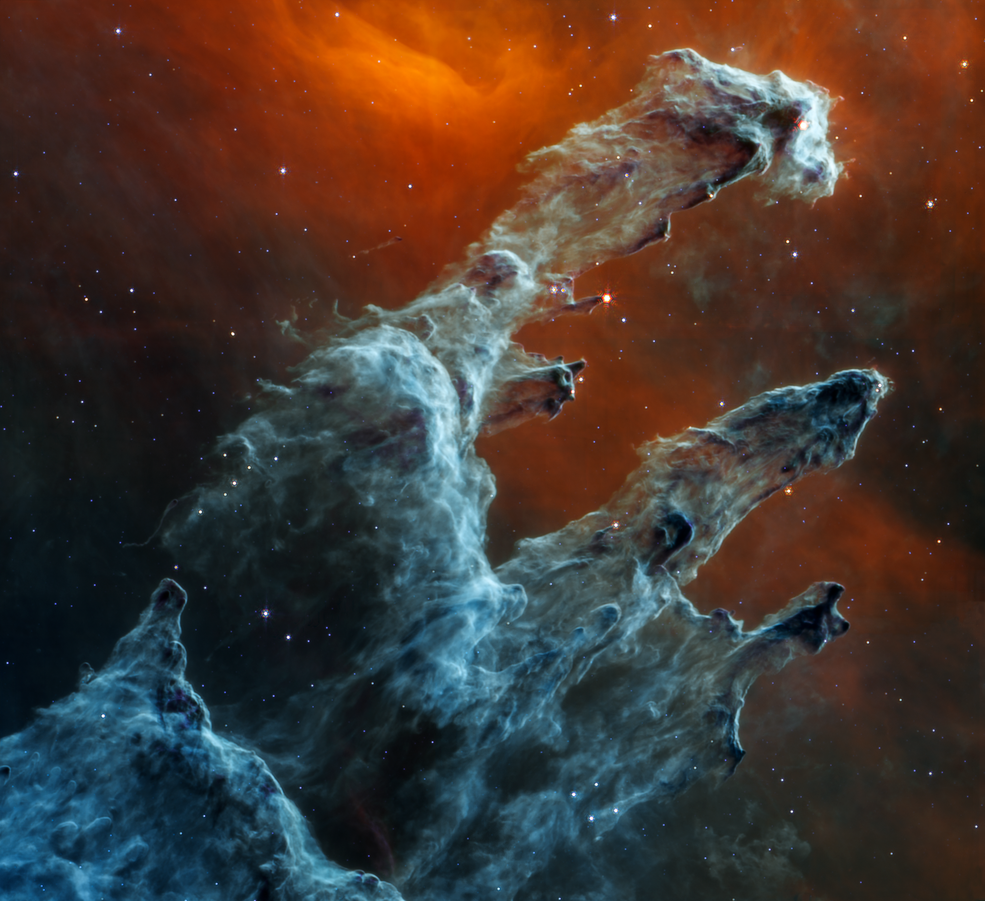 “恒星”韦伯太空望远镜拍到“创生之柱”新图像，如同幽灵一般