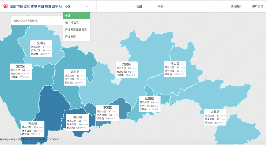 来源:深圳市房屋租赁参考价格查询平台