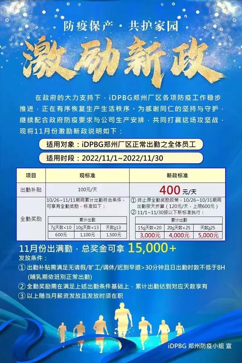 郑州富士康发布激励措施 出勤补贴涨至400元 天 11月全勤可奖励1 5万元 郑州市 新浪财经 新浪网