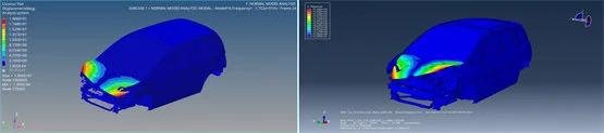 左图：Nastran频率17.52Hz；右图：Abaqus频率17.99Hz