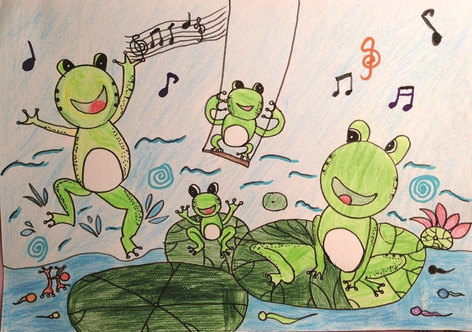 《池塘里的小青蛙》绘画直播课部分作品展示