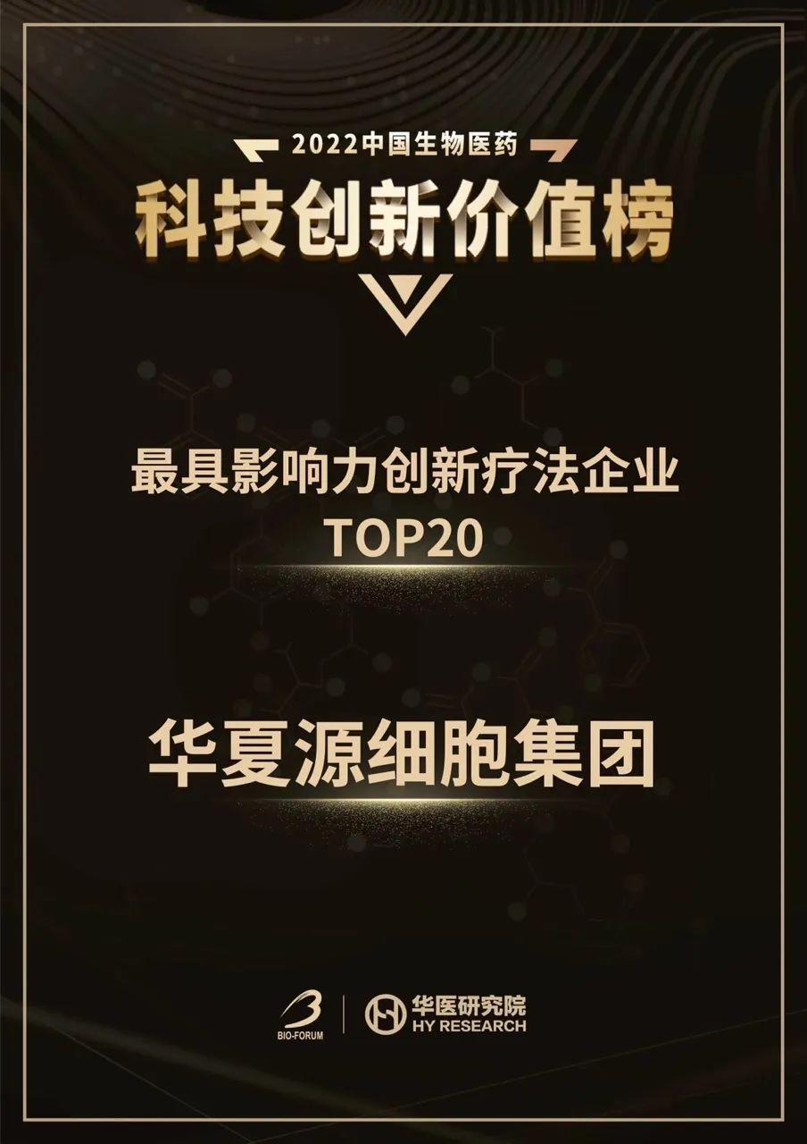 　　△ 华夏源荣登“最具影响力创新疗法企业TOP20”榜单