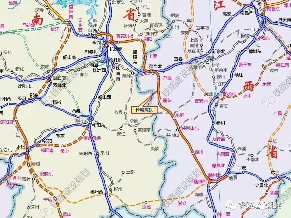 萍乡,莲花,永新,井冈山,遂川至赣州市,分别与赣瑞龙铁路,赣深高铁衔接