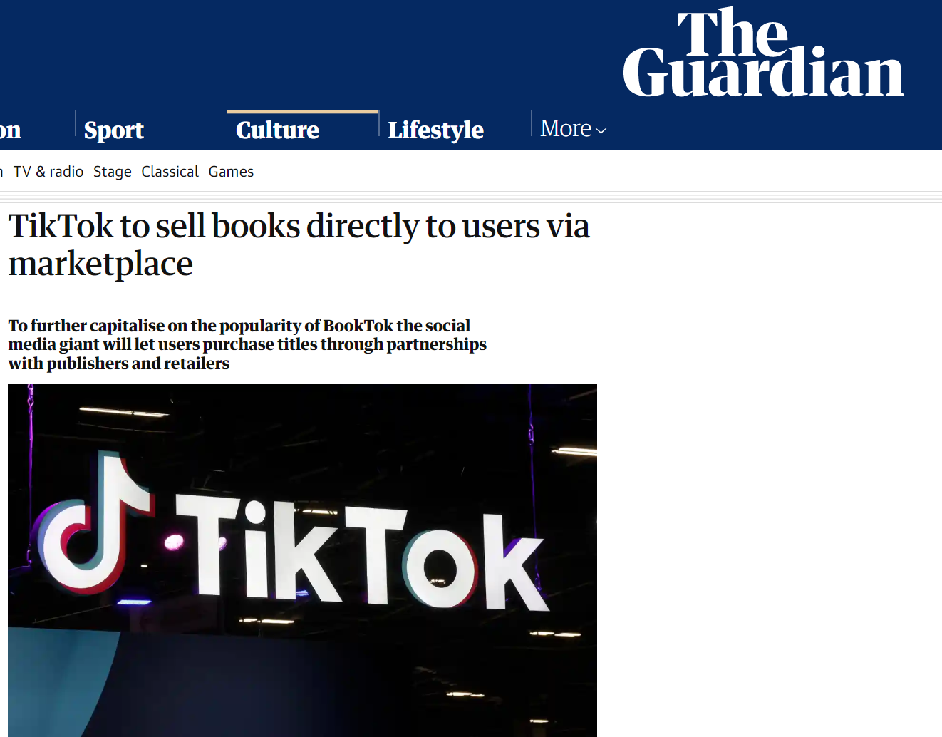 　　卫报报道TikTok与英国多家著名书商达成合作