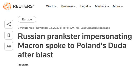 外媒：导弹事件发生当晚，波兰总统电话中向假马克龙说了“真话”