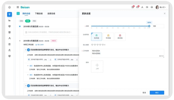 　　周报引入目标/OKR,定期更新目标进展并提示完成风险
