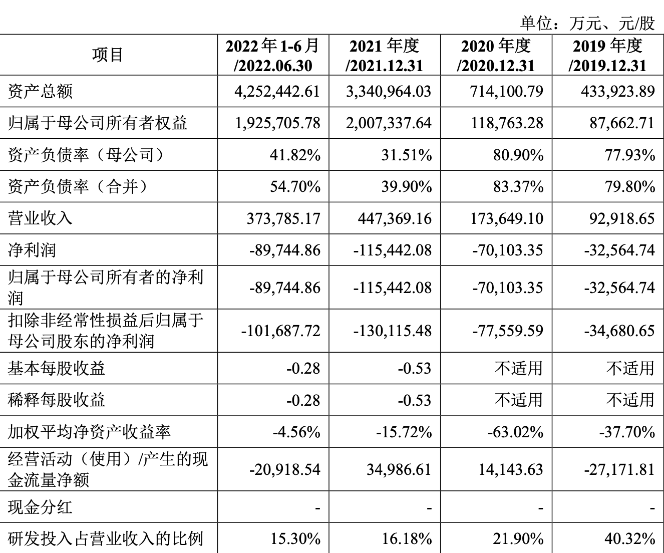 蜂巢能源主要财务数据和财务指标。图/招股说明书截图