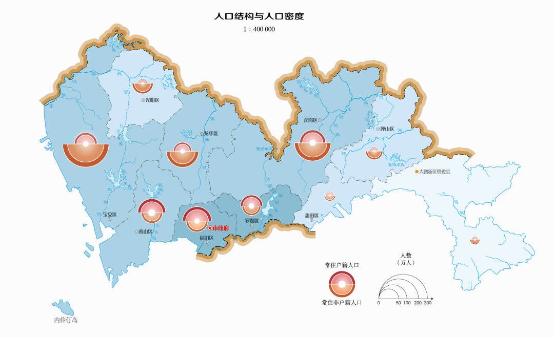 深圳人口结构与人口密度分布图《深圳地图集》