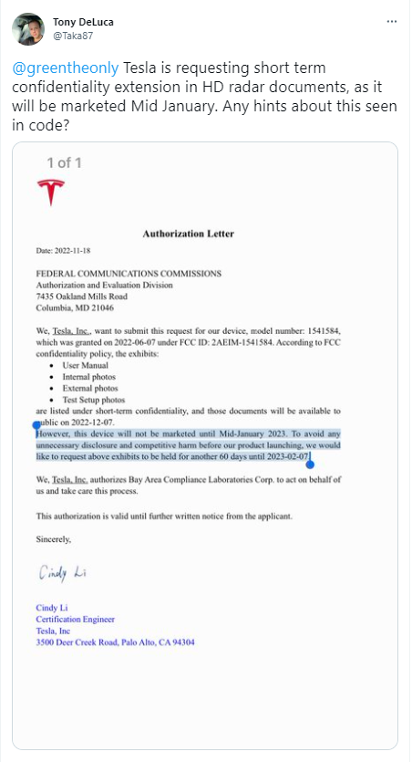 打脸马斯克 特斯拉称将于下月在旗下汽车中安装新款雷达