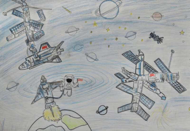 王亚平女儿手绘作品参与活动,为"摘星星的妈妈"喝彩