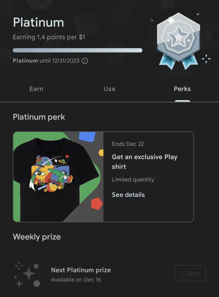 Play Points Platinum订阅用户专享，谷歌推限量版定制T恤