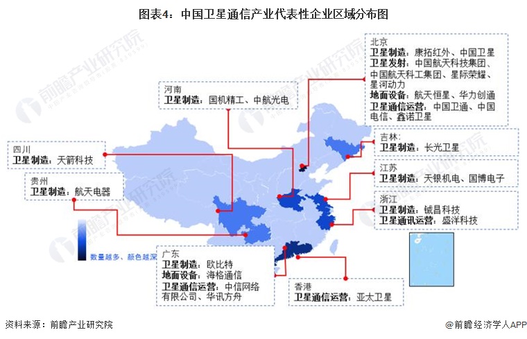 卫星通信产业园区分布图：华北区域分布最多
