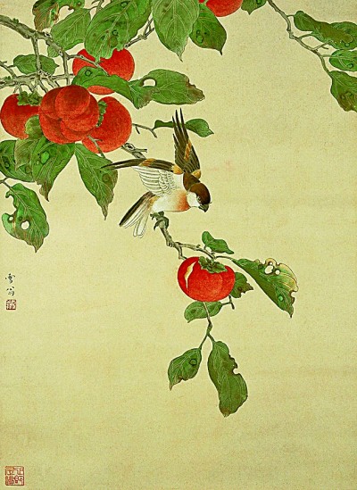 kei 中国花鳥画 柿に雀 kei 中国花鳥画 柿に雀 kei様