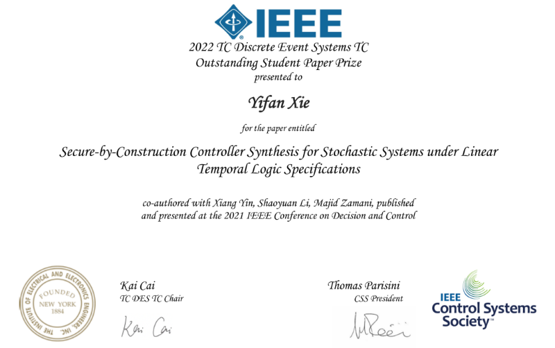 上海交大学子获IEEE CSS TC最佳学生论文奖_手机新浪网